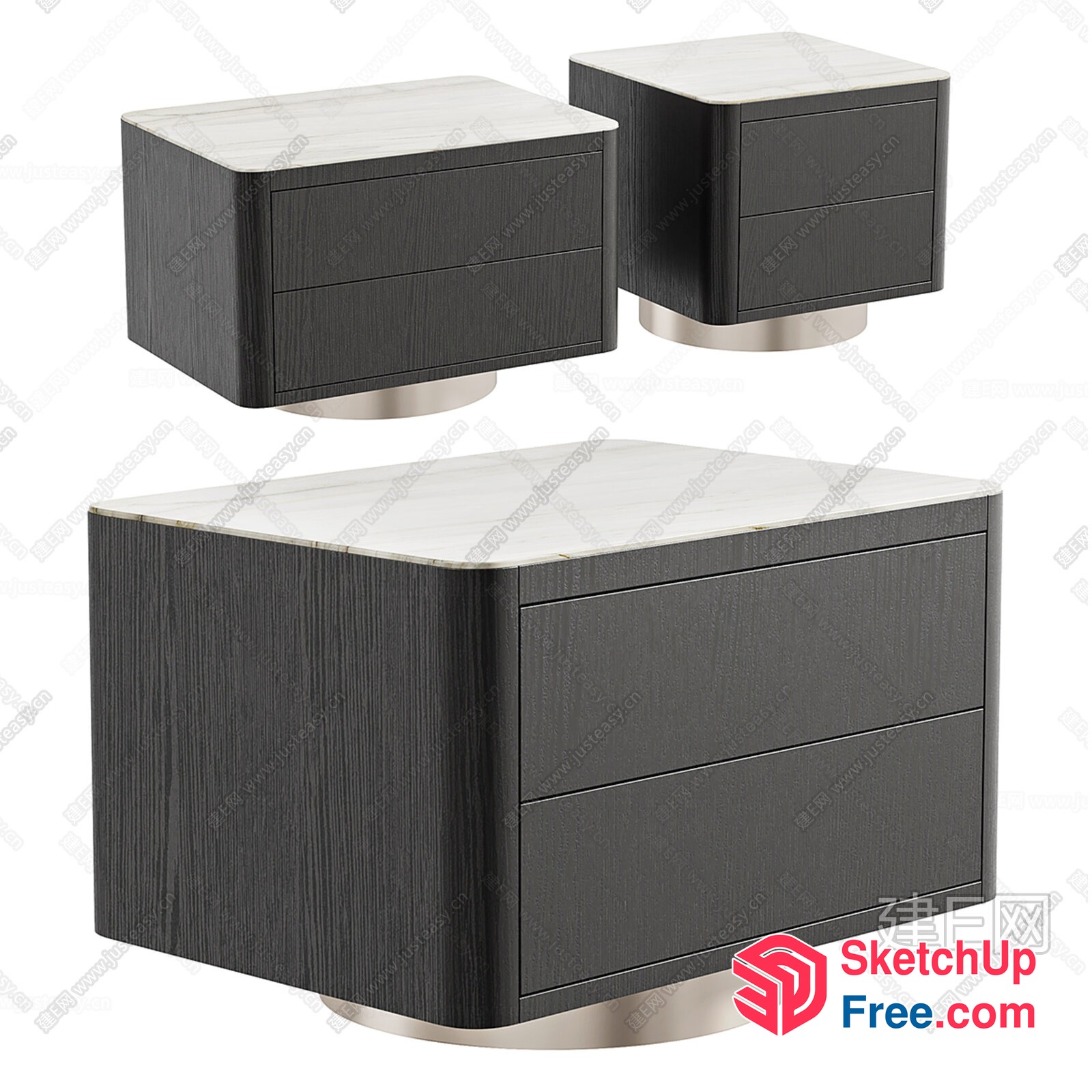 Modern Nightstand Set With White Marble Tops 3D SketchUp File