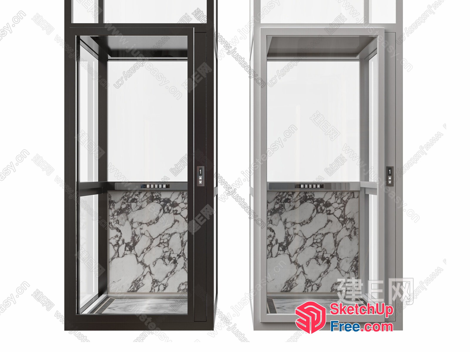 Modern Marble And Glass Elevator 3D SketchUp File