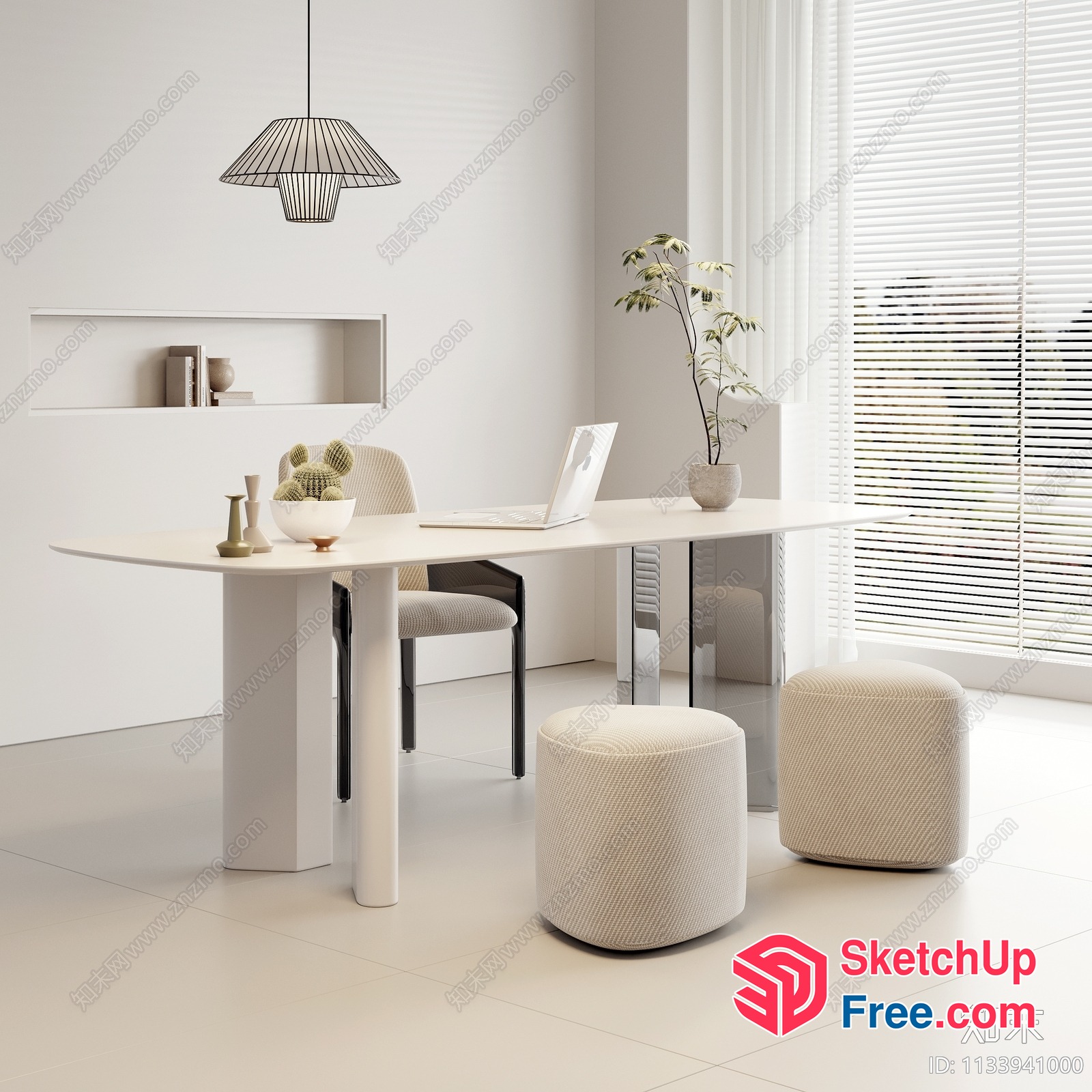 Minimalist White Office Space With Modern Furniture And Decor 3D SketchUp File