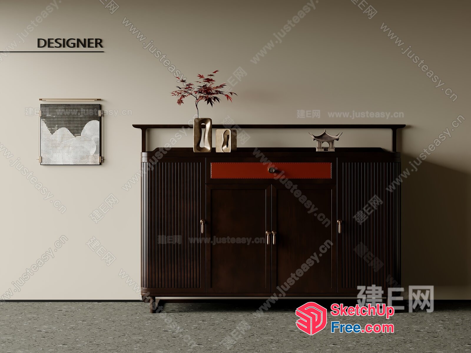Japanese Style Wabi-Sabi Decor Cabinet 3D SketchUp File
