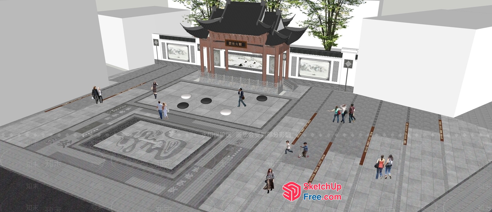 Chinese-Inspired Temple Courtyard With Traditional Architecture 3D SketchUp File