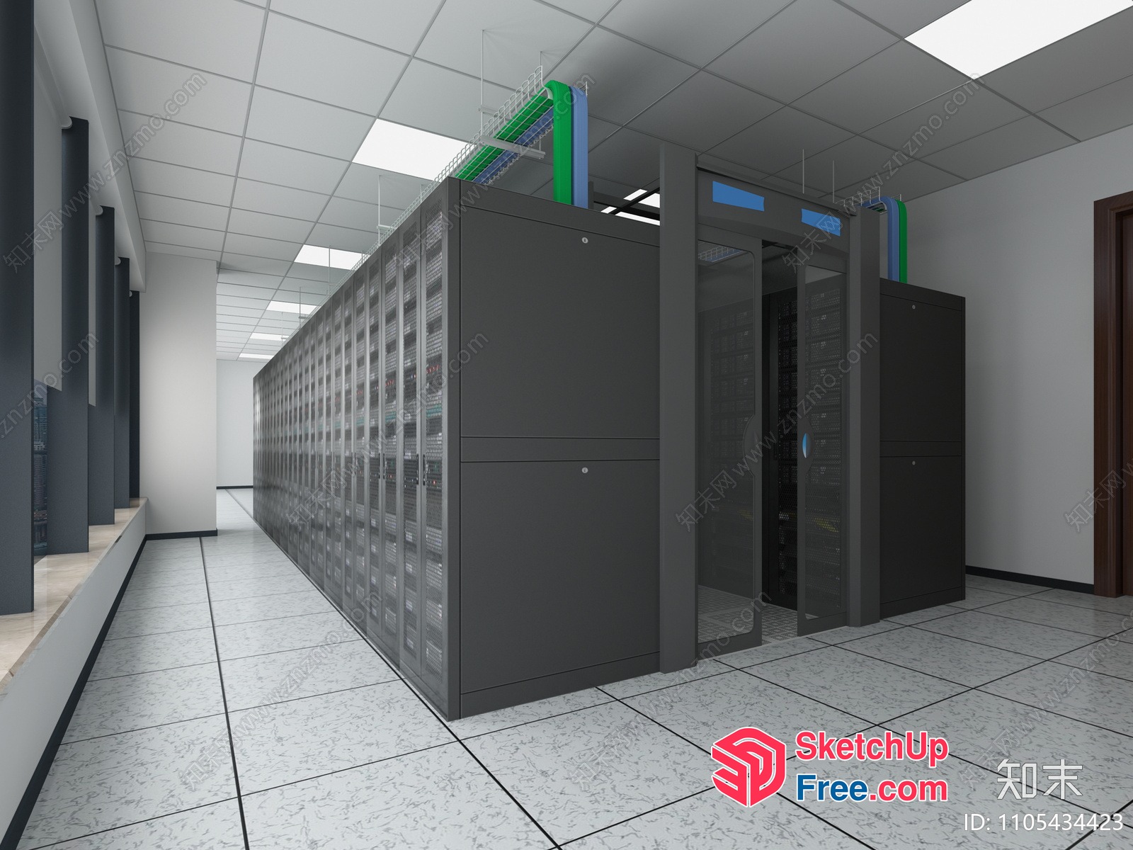 Large Server Room With Multiple Cabinets 3D SketchUp File