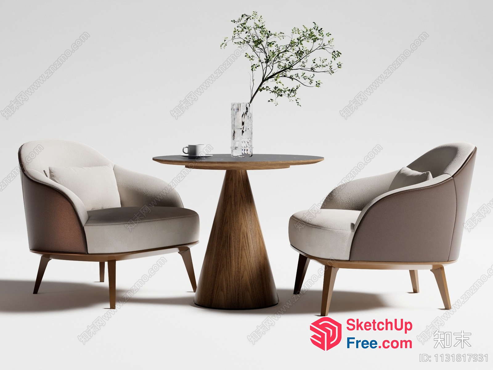 Two Chairs And A Table In A Minimalist Interior 3D SketchUp File