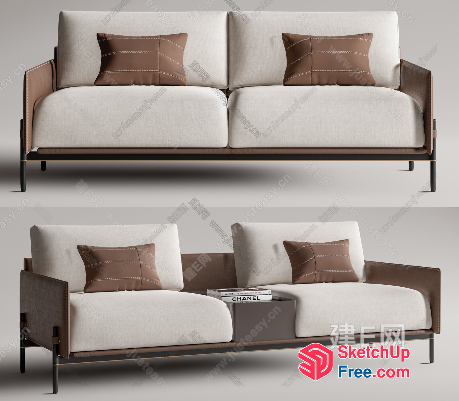 Modern Minimalist Cream And Brown Sofa Set 3D SketchUp File