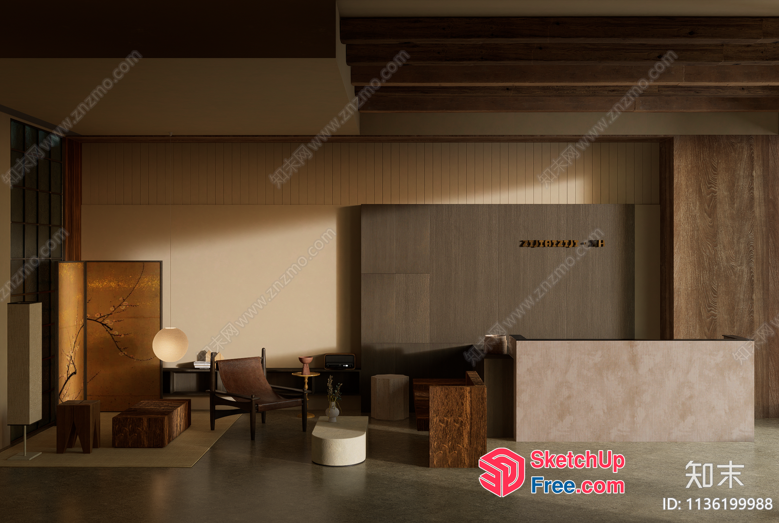 Modern Japanese-Inspired Living Space With Natural Elements 3D SketchUp File