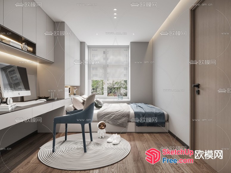 Modern Minimalist Bedroom Interior 3D SketchUp File