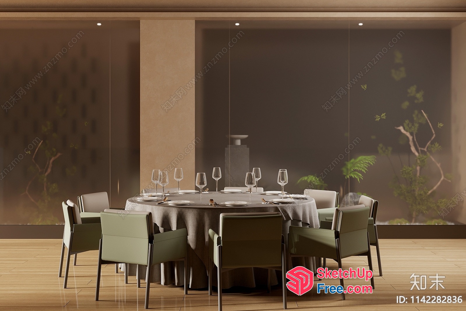 Elegant Modern Dining Room With Glass Wall 3D SketchUp File