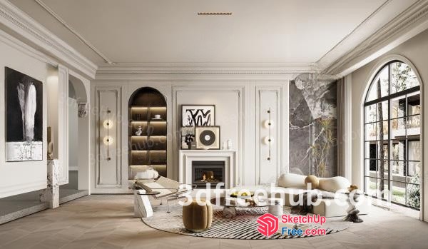 Elegant Living Room With Fireplace And Modern Furniture 3D SketchUp File