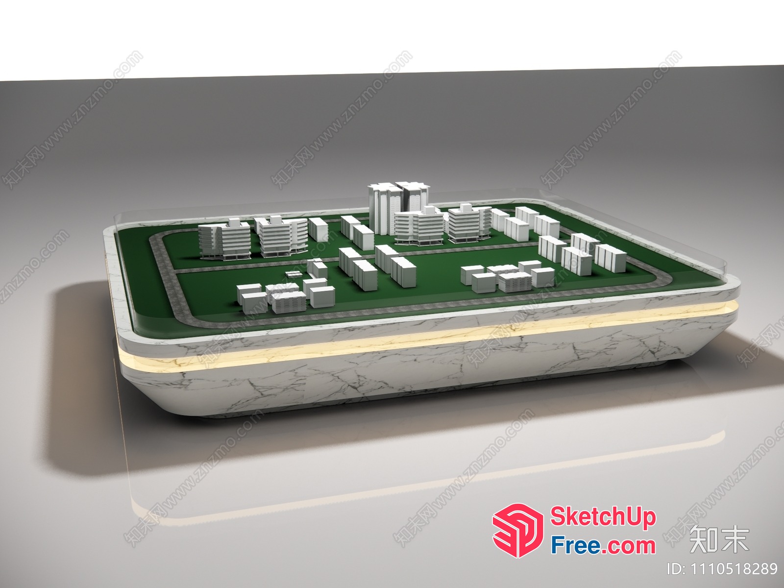 3D Model Of A Modern Building Complex With Green Spaces And White Buildings 3D SketchUp File
