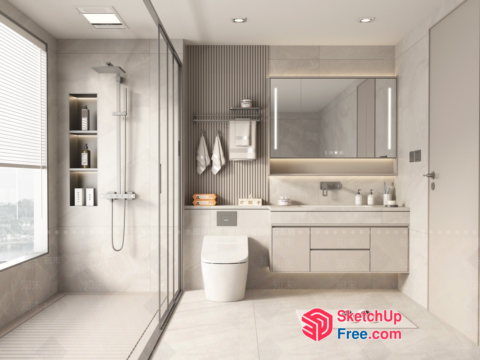 Modern Bathroom With Sleek White Fixtures And Gray Accents 3D SketchUp File