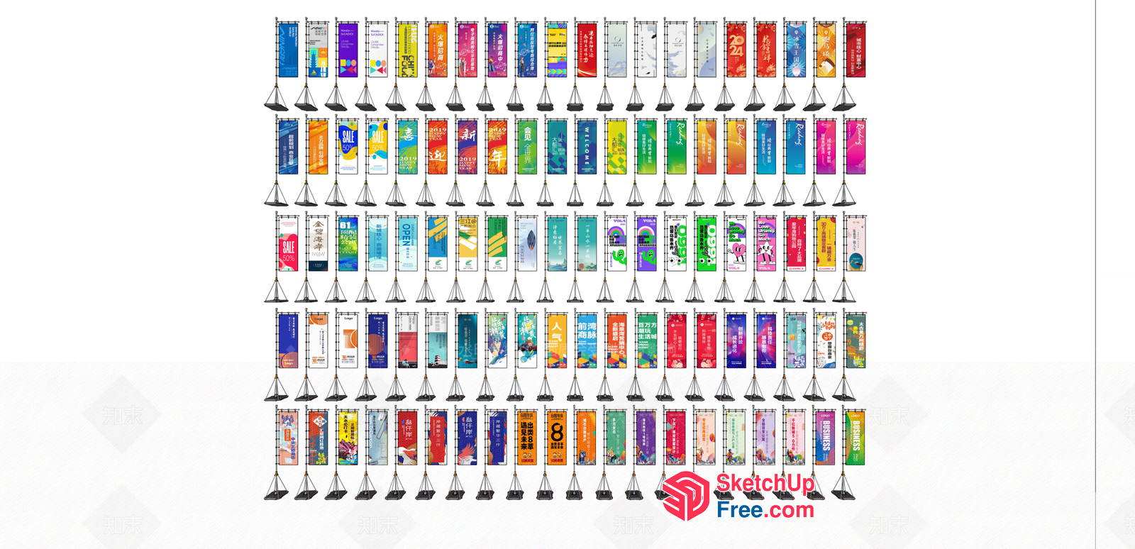 Colorful Street Banner Collection 3D SketchUp File