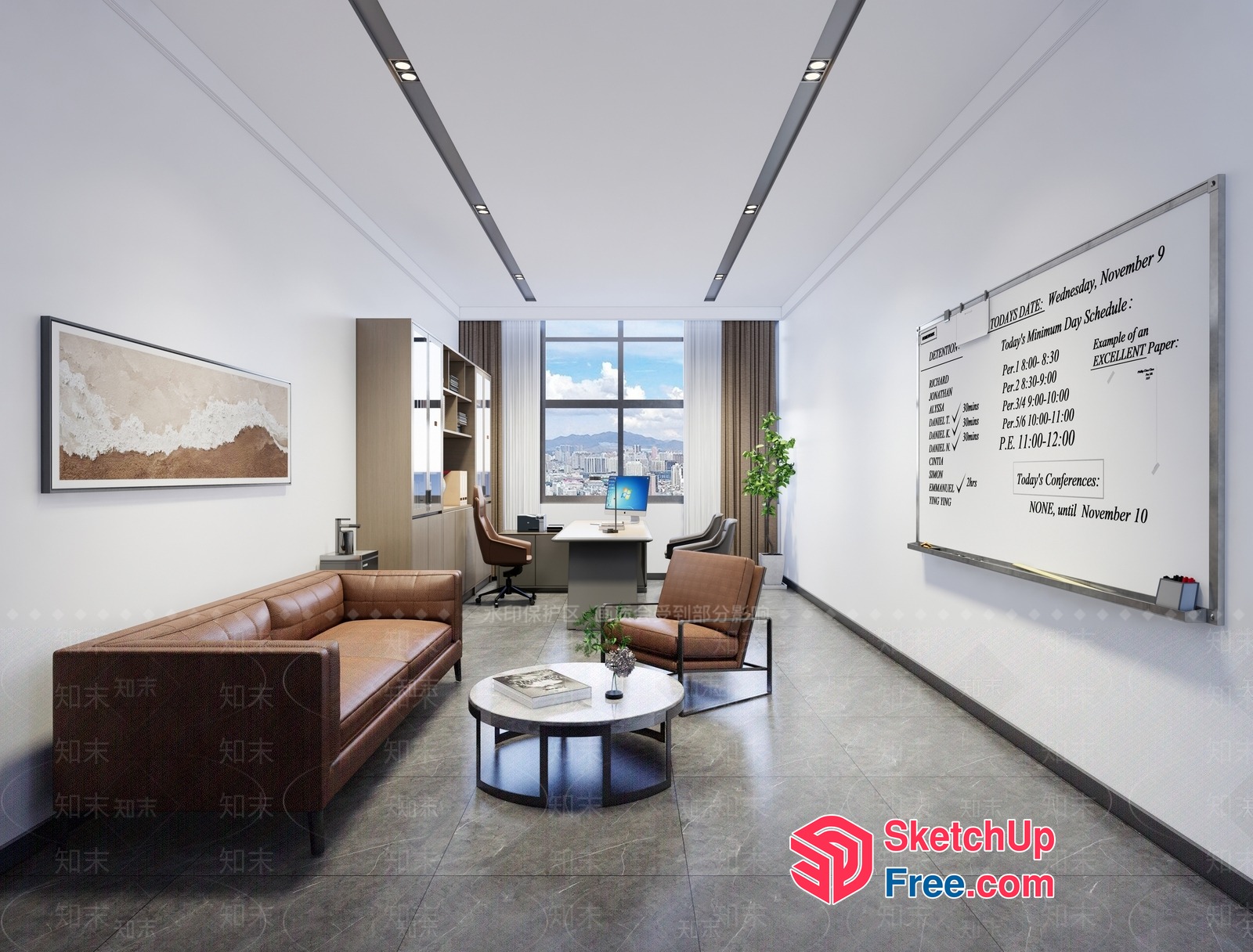 Modern Office Space With City View 3D SketchUp File