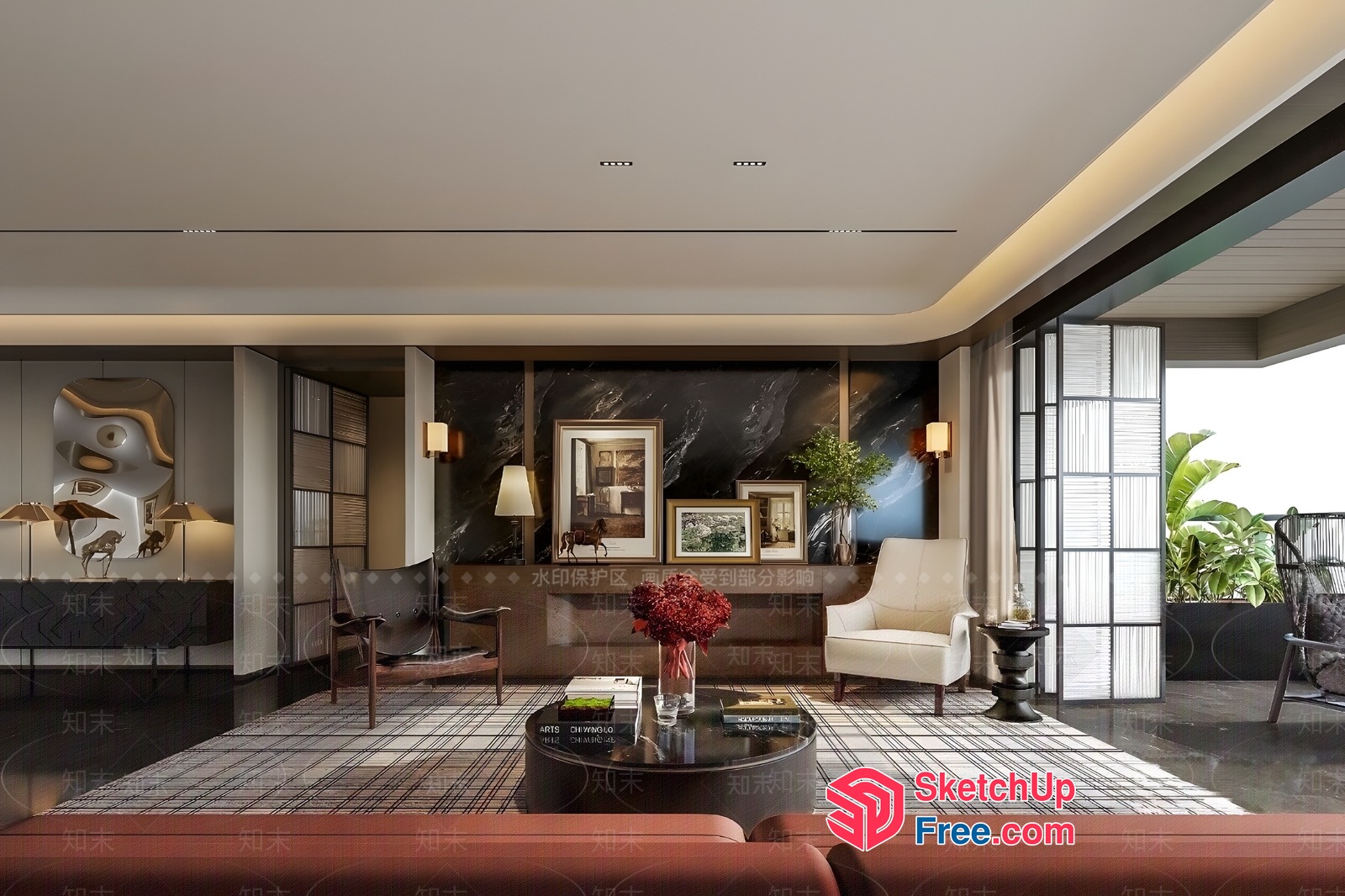 Modern Luxury Living Room Design With Natural Elements 3D SketchUp File