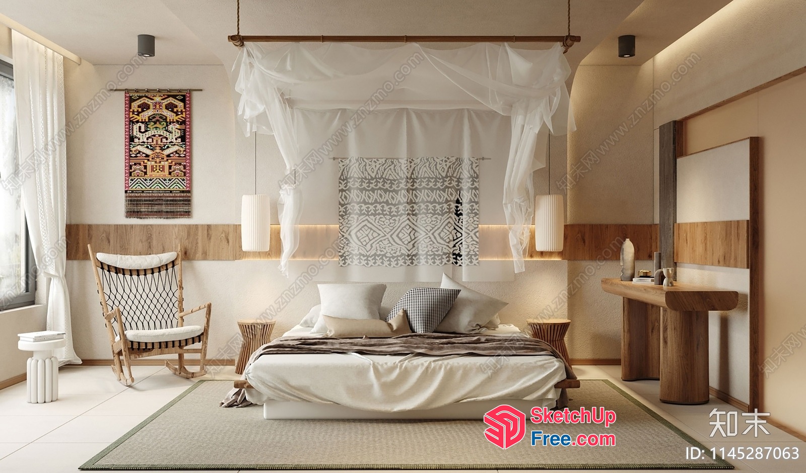 Elegant Japanese-Style Bedroom With Minimalist Decor 3D SketchUp File