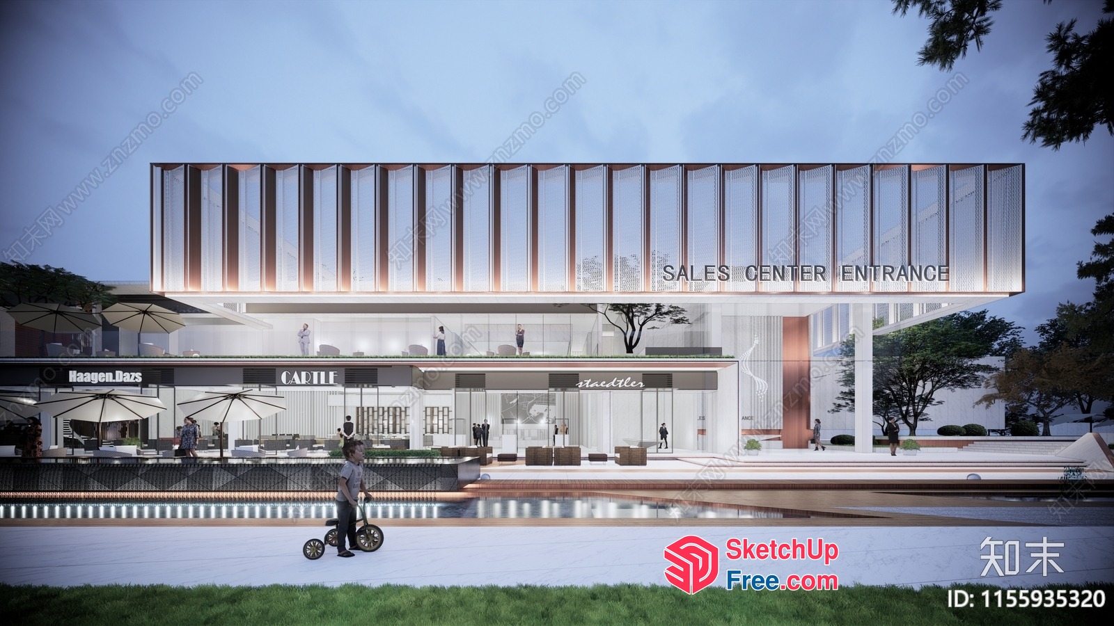 Modern Sales Center Entrance With Glass Curtain Wall 3D SketchUp File