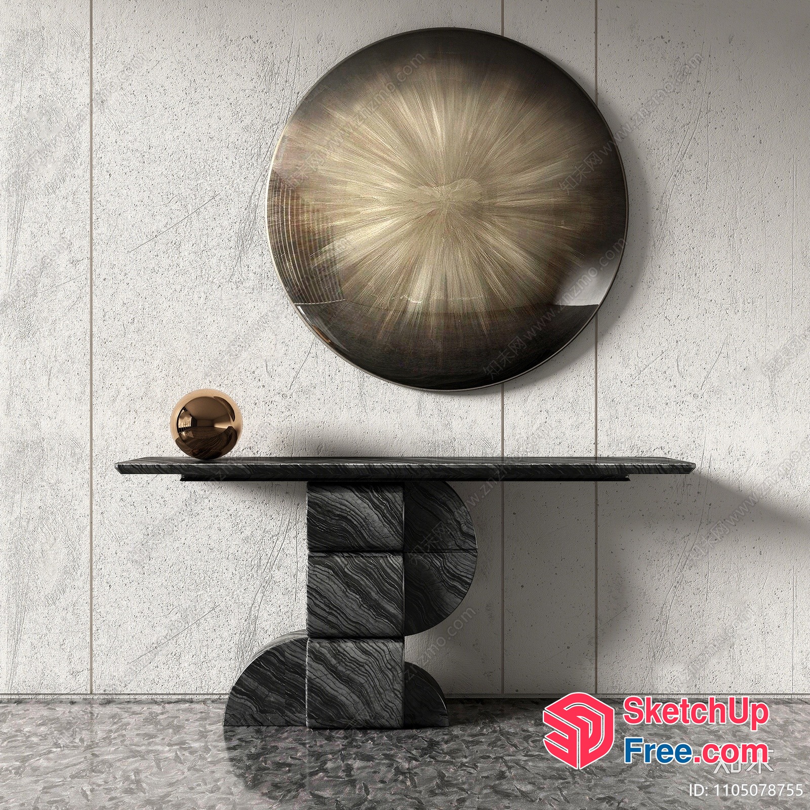 Modern Japanese-Style Console Table And Mirror 3D SketchUp File