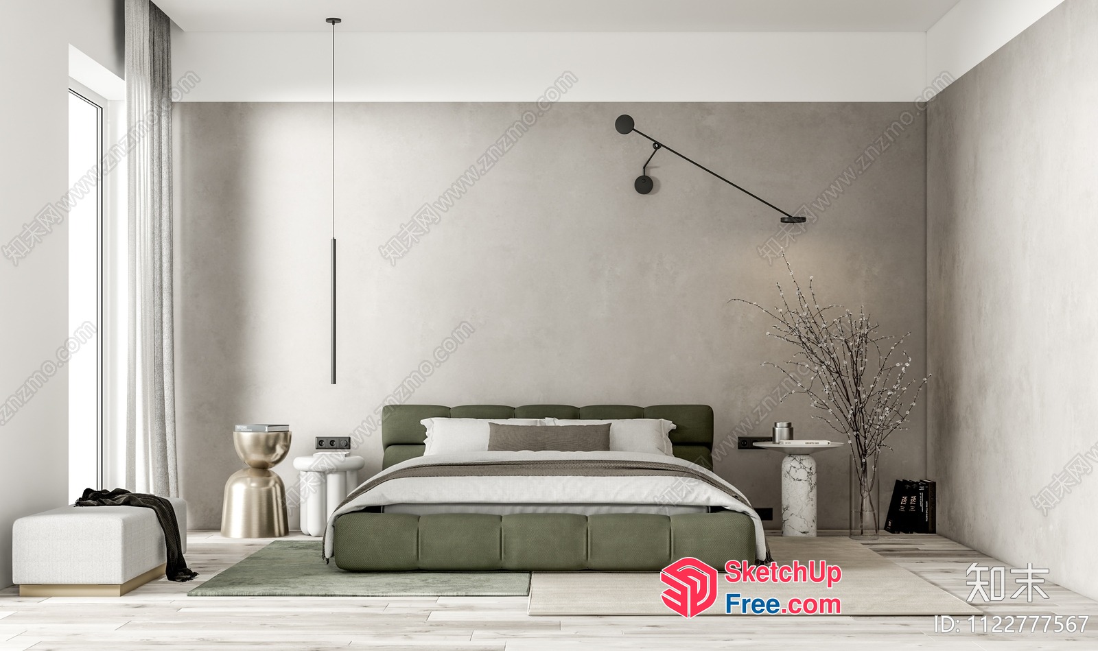 Modern Minimalist Japanese Style Bedroom Interior 3D SketchUp File