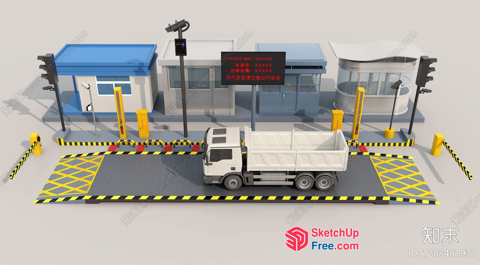 White Truck And Building With Warning Tape 3D SketchUp File
