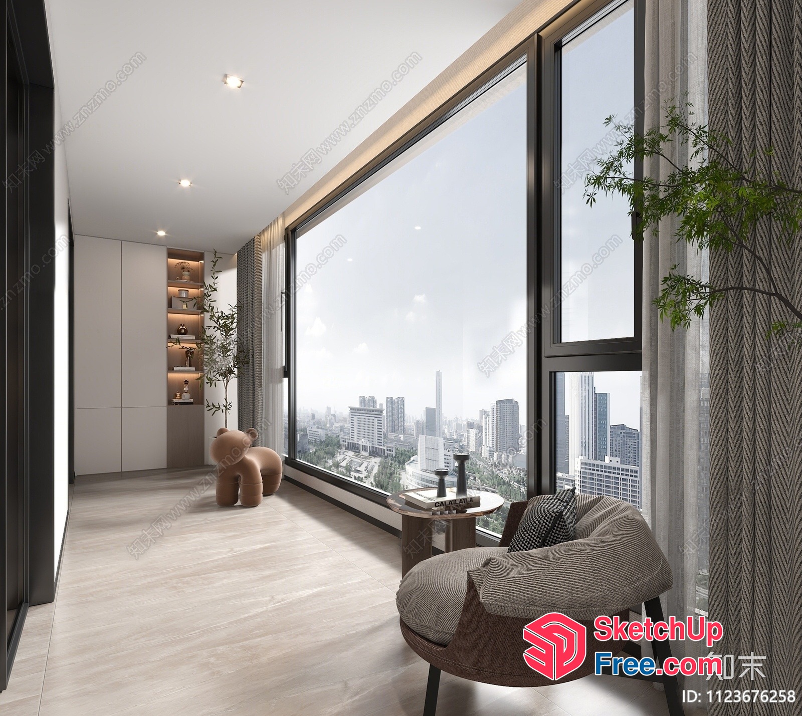 Elegant Modern Interior With City View 3D SketchUp File