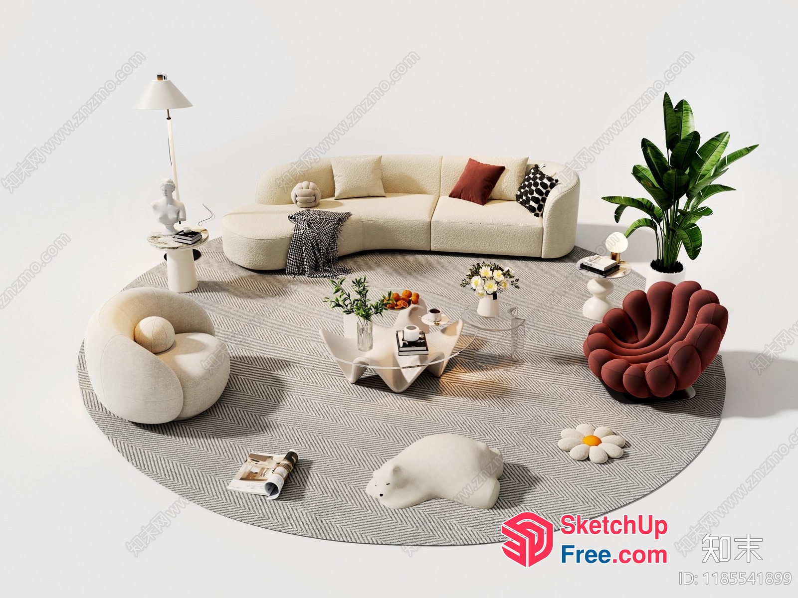 Modern Minimalist Creamy Style Living Room 3D SketchUp File