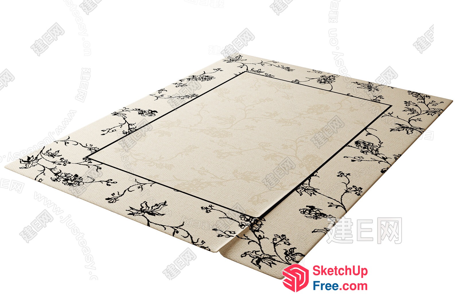 Floral Patterned Cream And Black Area Rug 3D SketchUp File