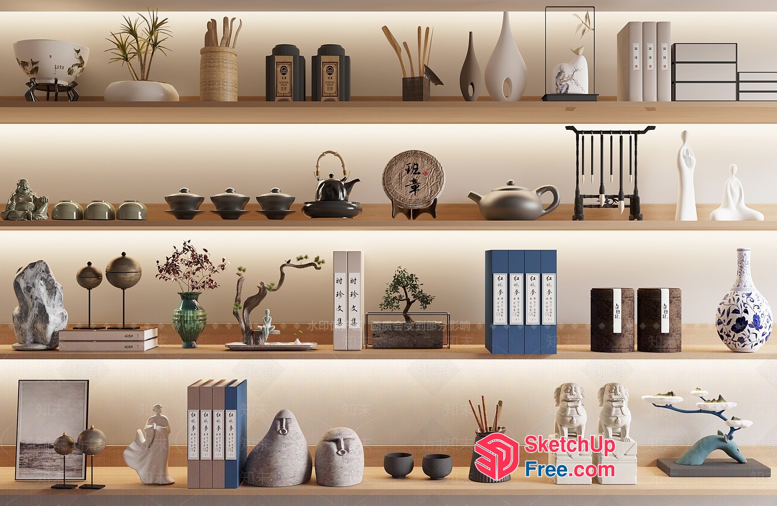 Asian-Inspired Decorative Shelf Collection 3D SketchUp File