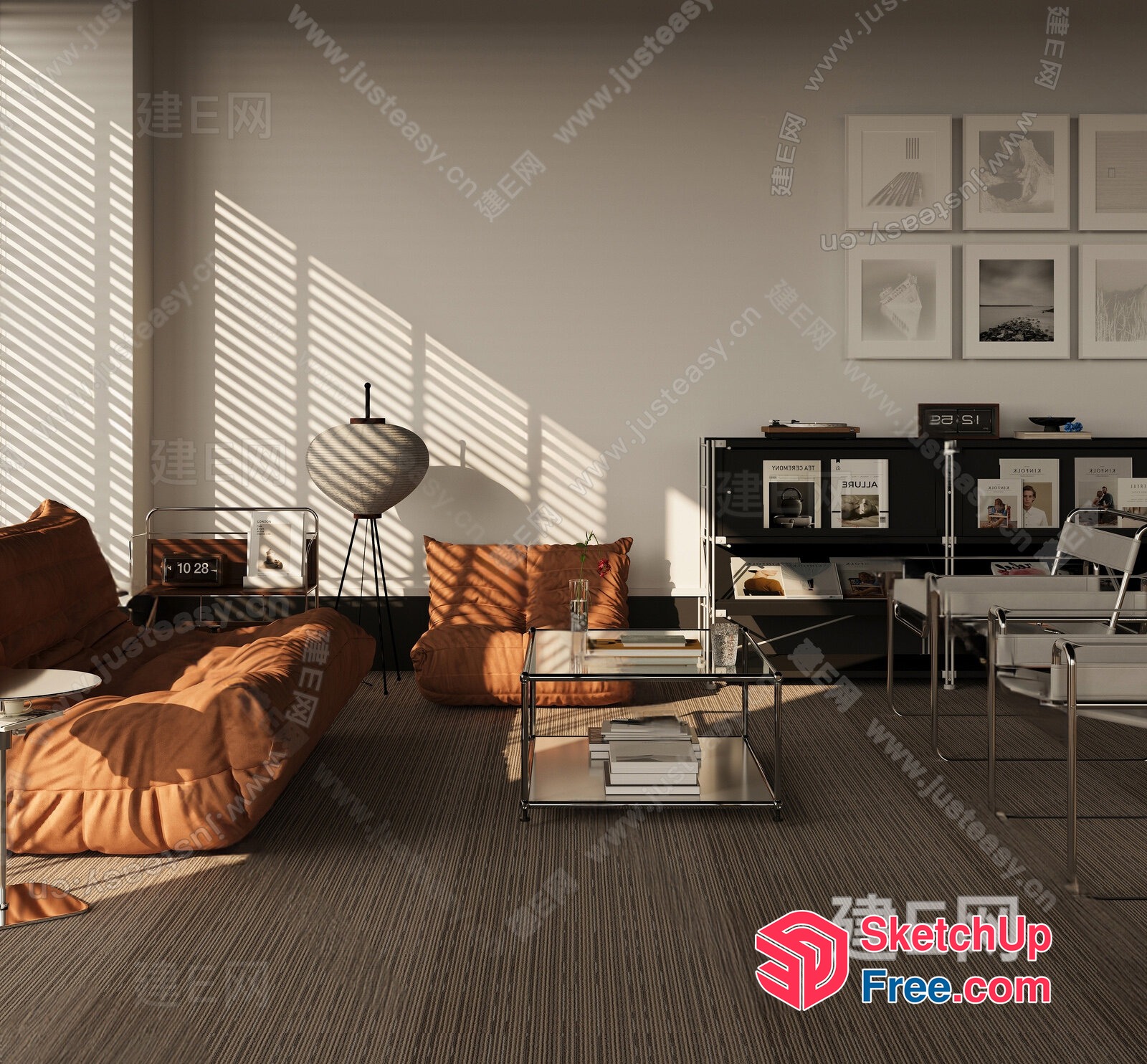 Modern Living Room With Glass Coffee Table And Pillows 3D SketchUp File