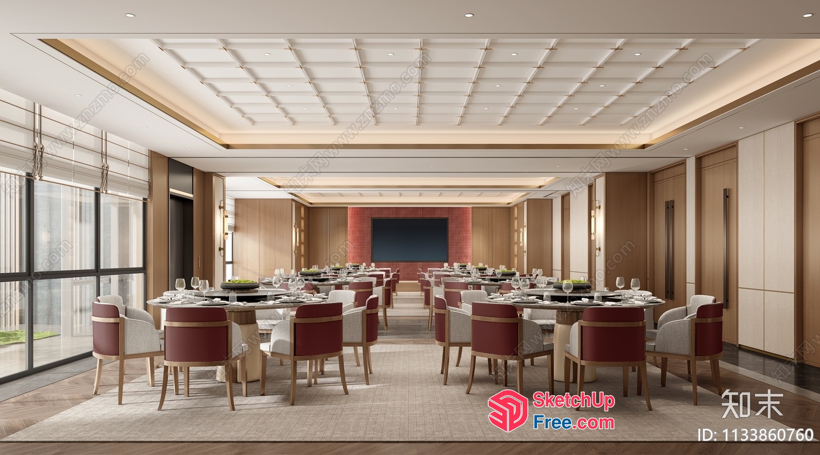 Modern Dining Room With Large Table And Chairs 3D SketchUp File