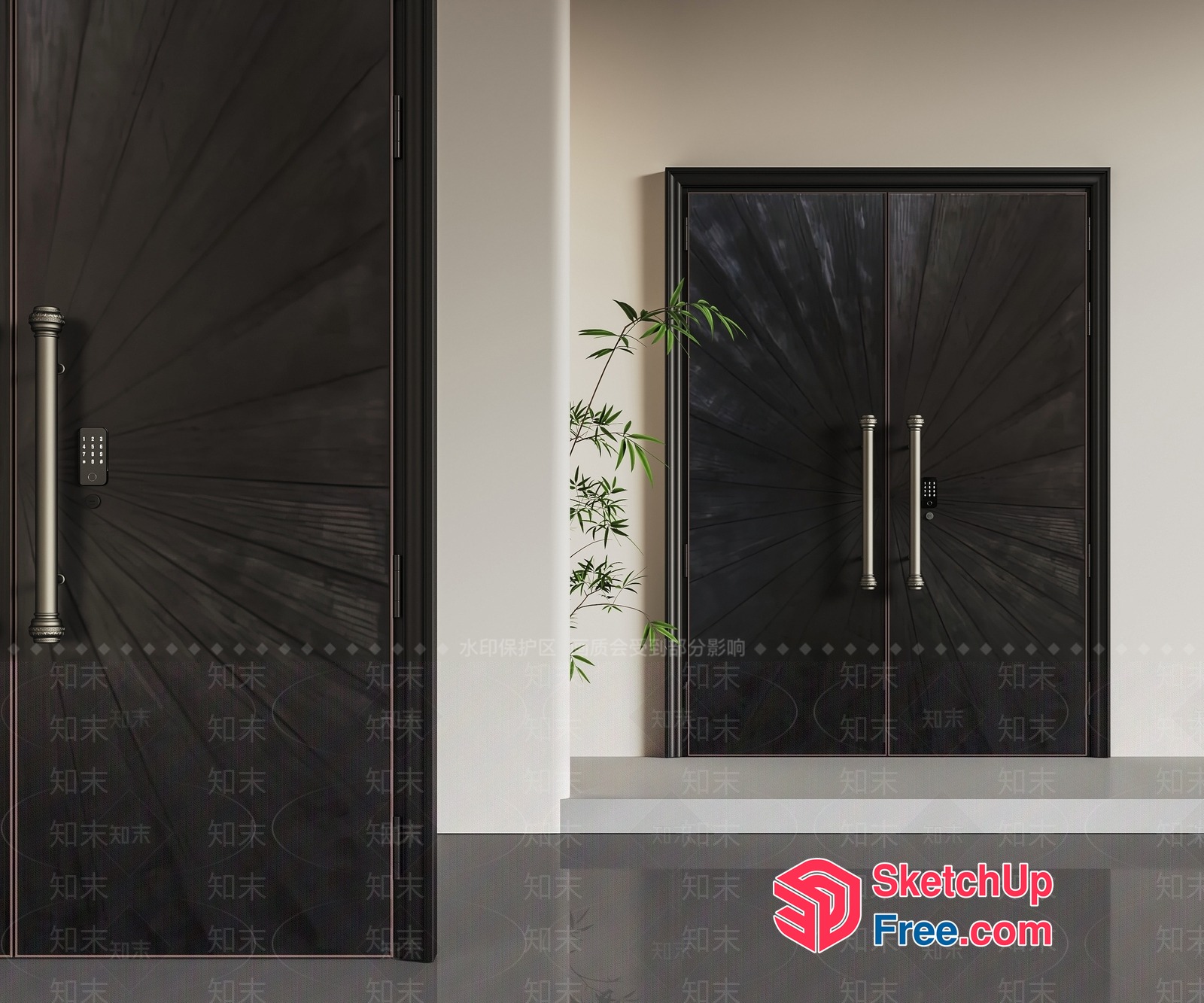 Black Door With Silver Handle And Key Pad 3D SketchUp File