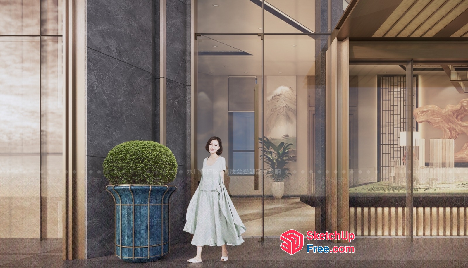 Elegant Glass Curtain Wall Entrance 3D SketchUp File