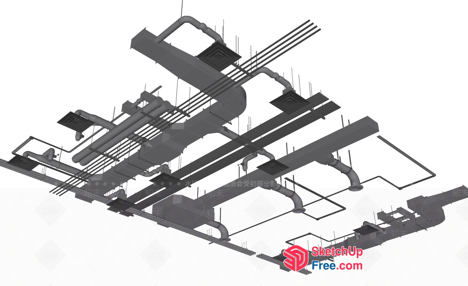 3D Model Of A Building'S Interior Pipe System 3D SketchUp File