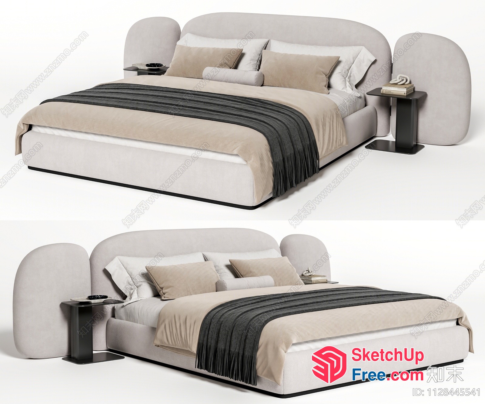 Modern Bedroom Furniture With Bed And Bedside Table 3D SketchUp File