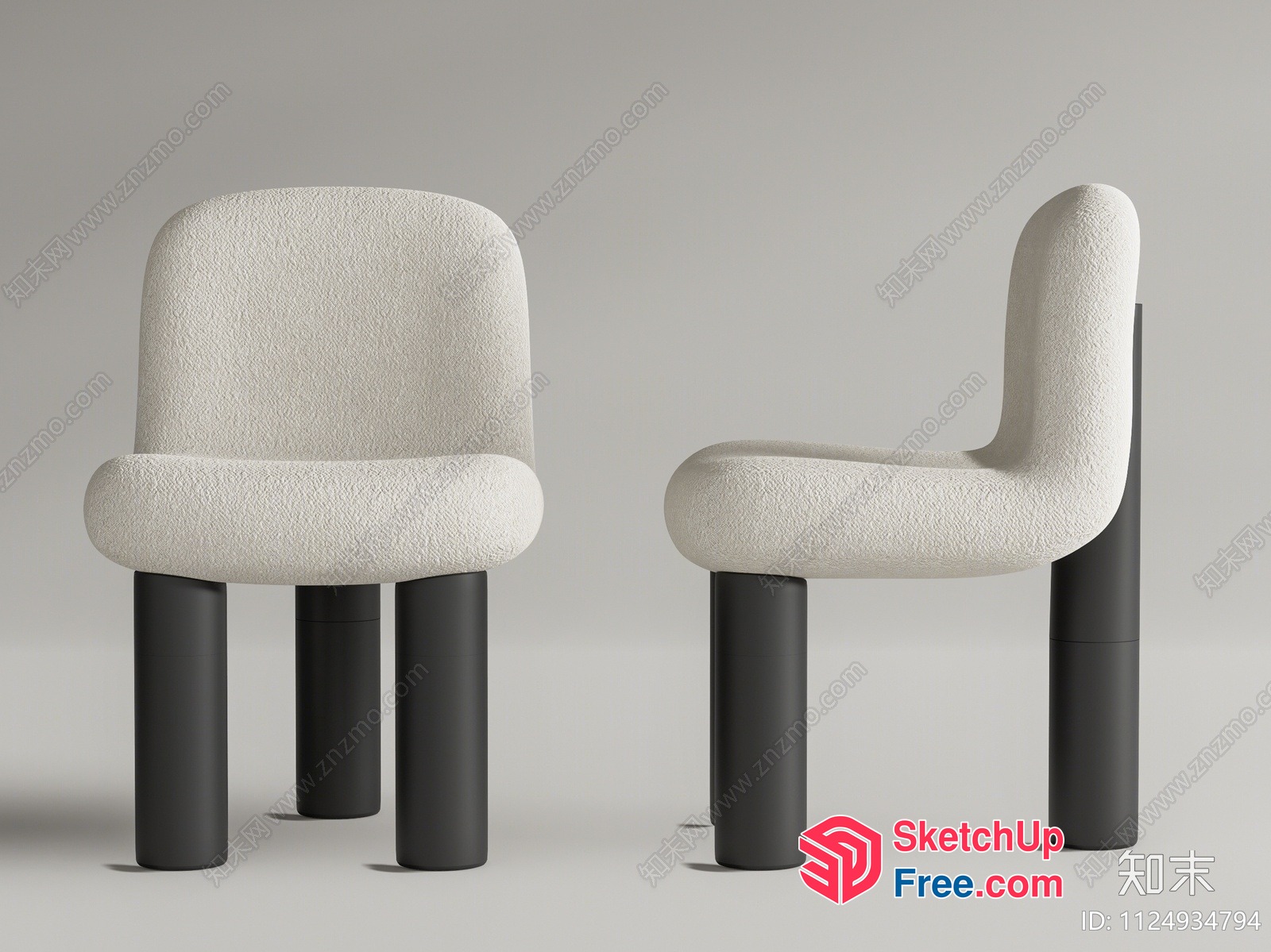 Minimalist Creamy Style Accent Chairs 3D SketchUp File