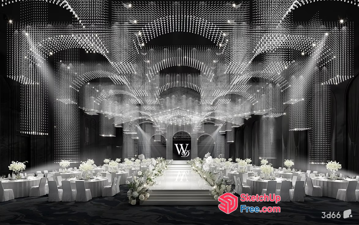 Elegant White Wedding Reception Decor 3D SketchUp File