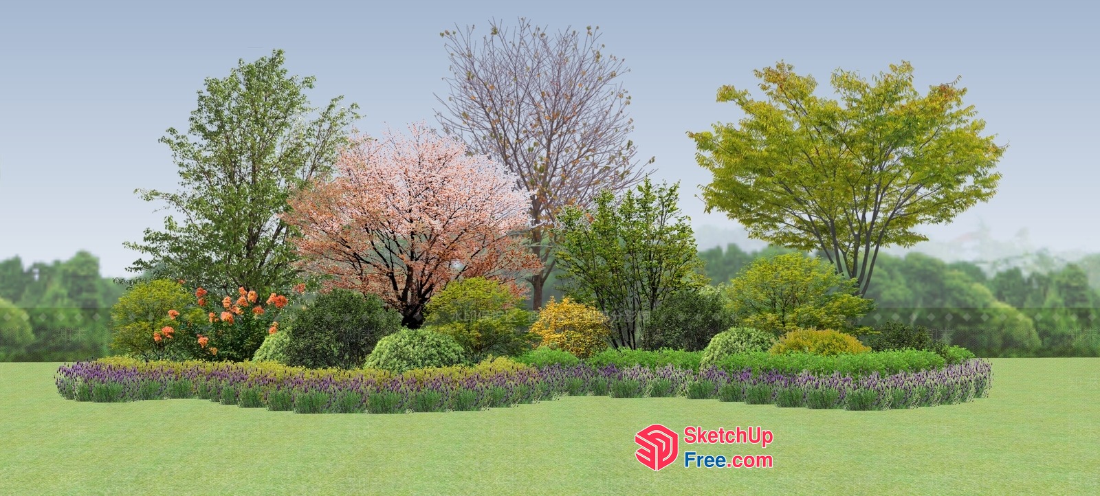 Serene Landscape With Trees And Flowers 3D SketchUp File