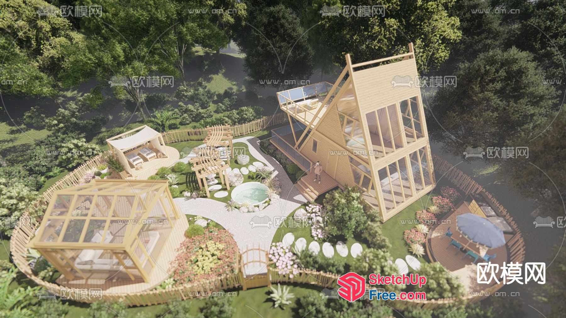 Luxurious Modern Homestay Villa With Elegant Outdoor Furniture And Beautiful Gardens 3D SketchUp File