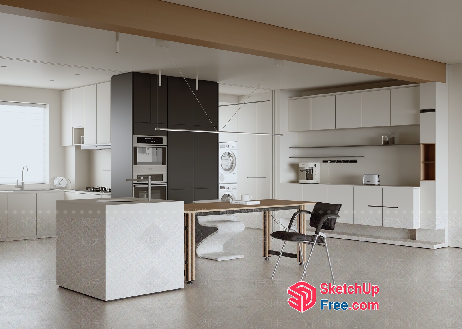 Modern Minimalist Kitchen And Dining Room Interior 3D SketchUp File