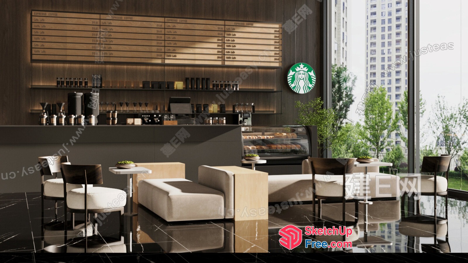 Modern Coffee Shop Interior With Sleek Furniture 3D SketchUp File