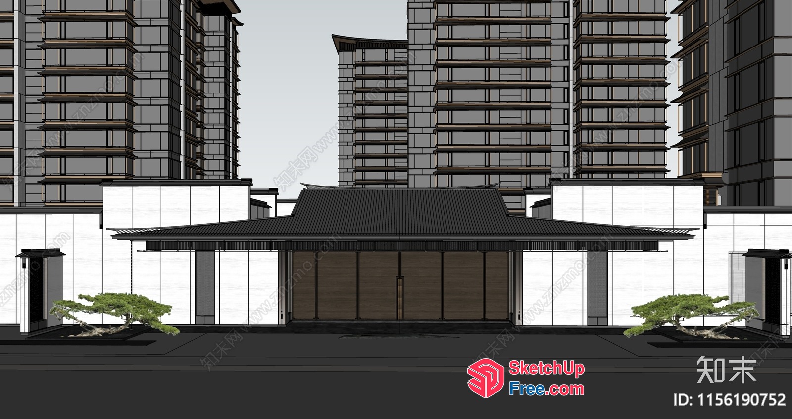 Japanese Style Building Exterior 3D SketchUp File