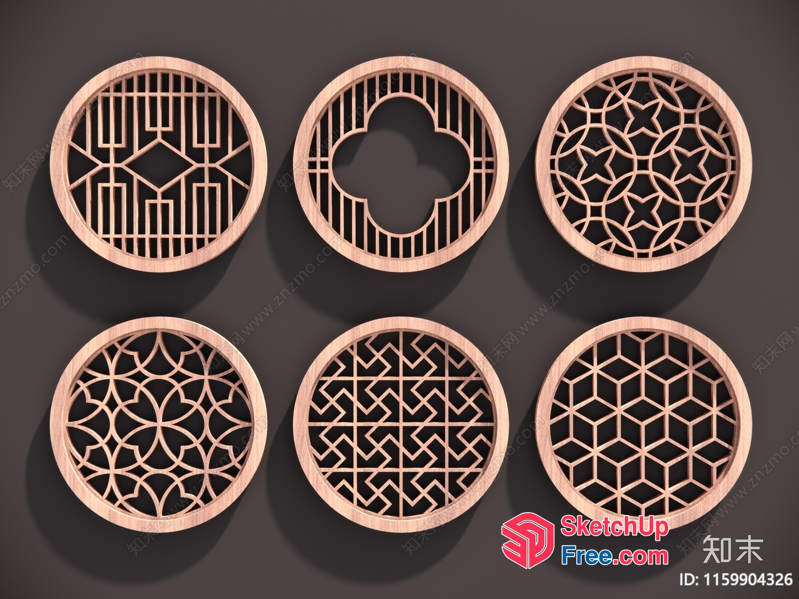 Intricate Geometric Patterns On Round Wooden Decorations 3D SketchUp File