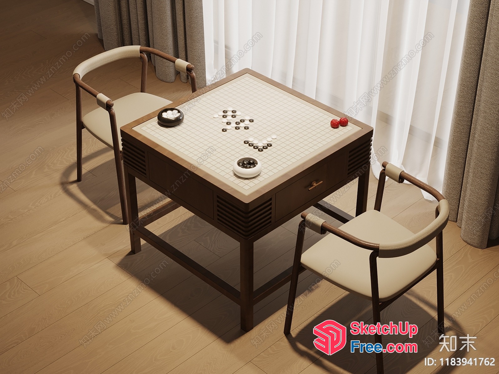 Game Table And Two Chairs In A Modern Room 3D SketchUp File
