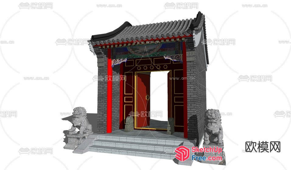Traditional Asian-Style Temple Entrance 3D SketchUp File