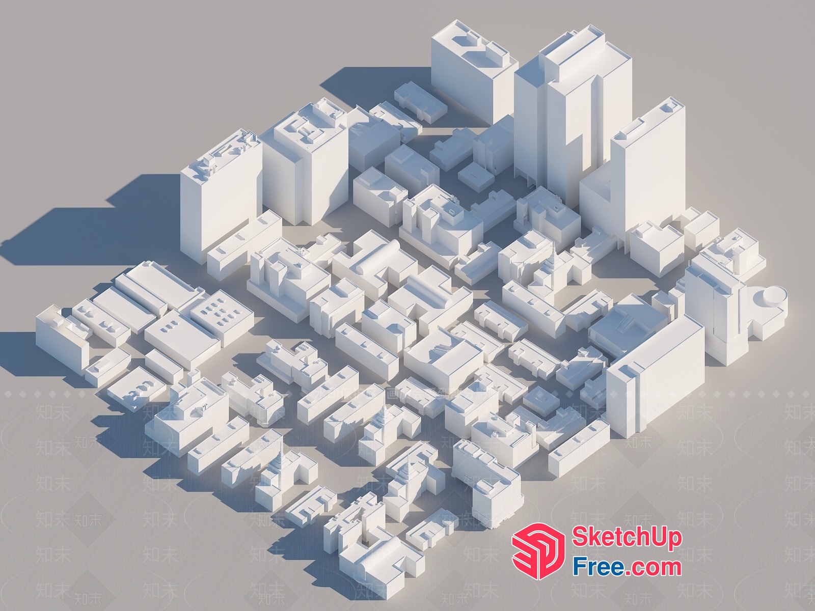 3D Model Of A City Block With Various Buildings 3D SketchUp File