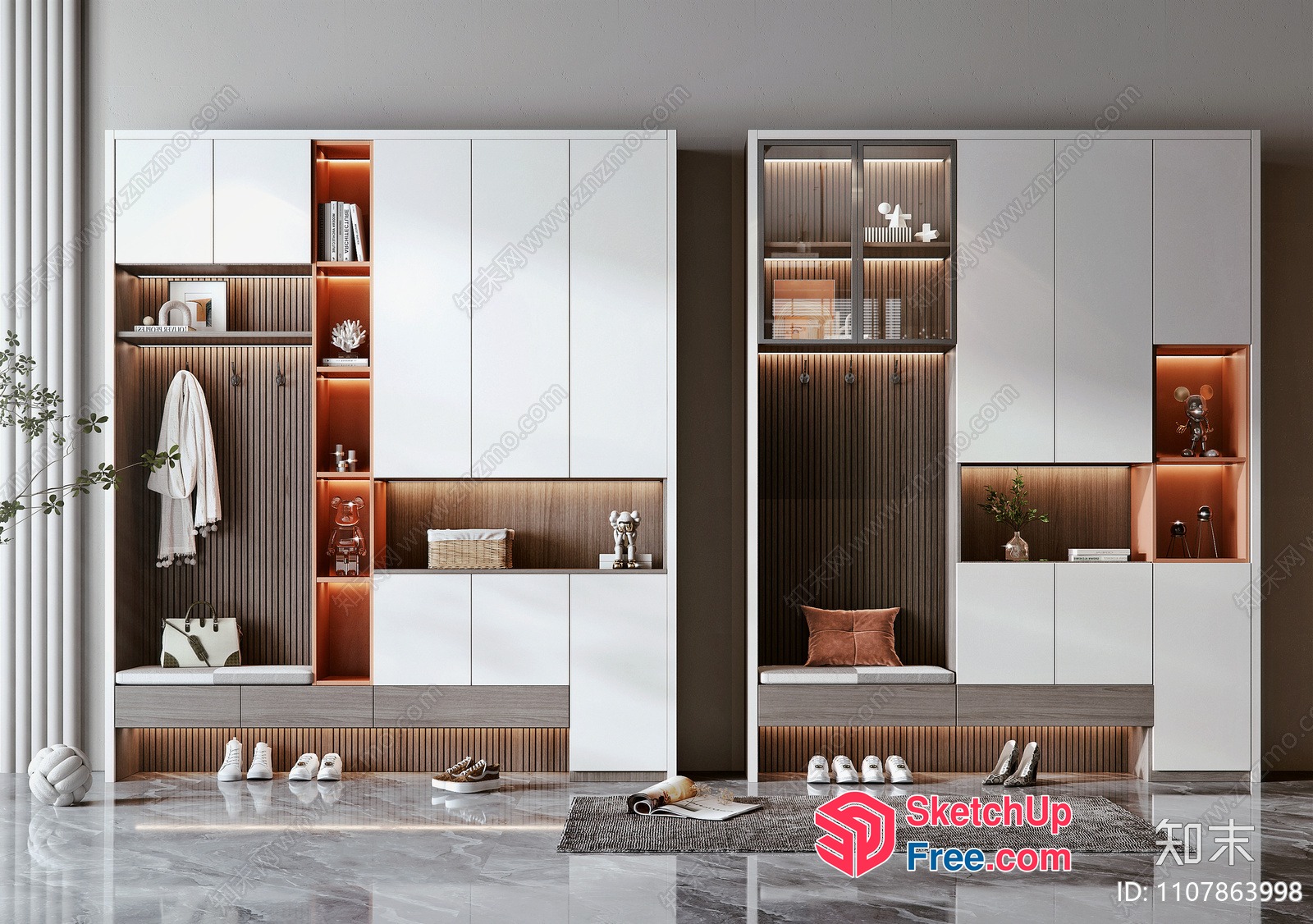 Modern Minimalist Shoe Storage Unit With Built-In Seating 3D SketchUp File