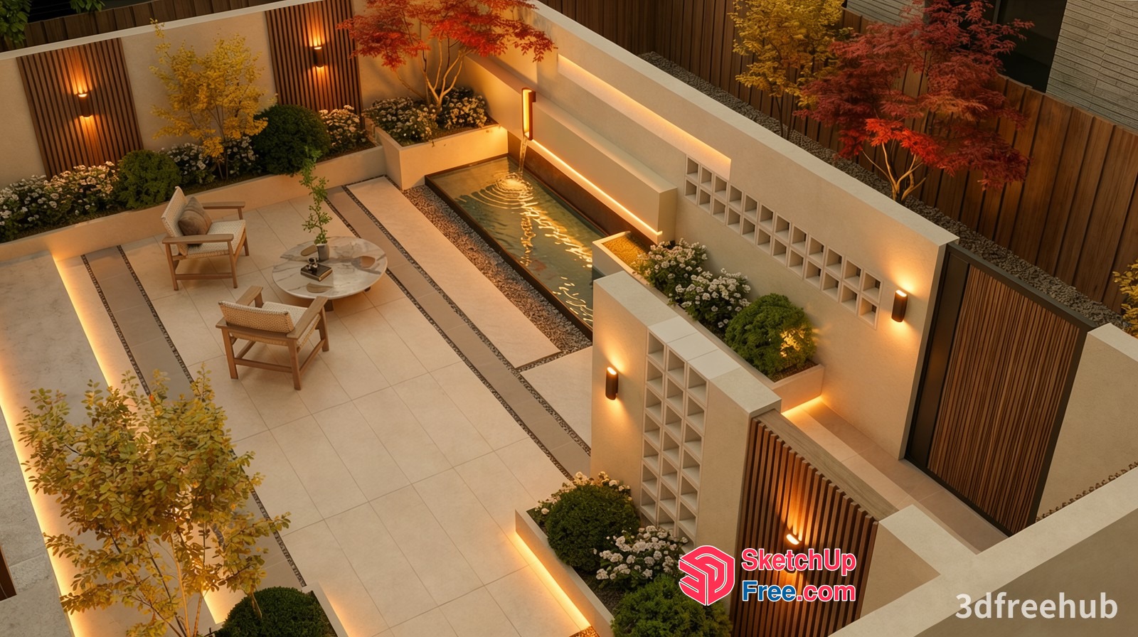 Modern Japanese-Style Courtyard 3D SketchUp File