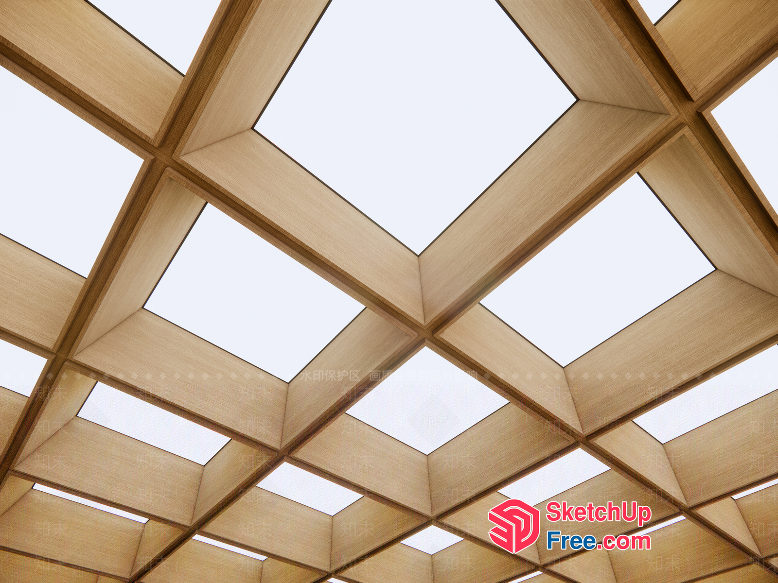 Wooden Ceiling Design With Square Windows 3D SketchUp File