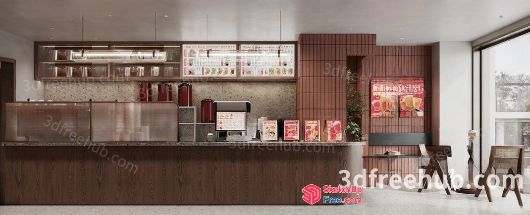 Modern Restaurant Interior With Sleek Counter And Menu Boards 3D SketchUp File