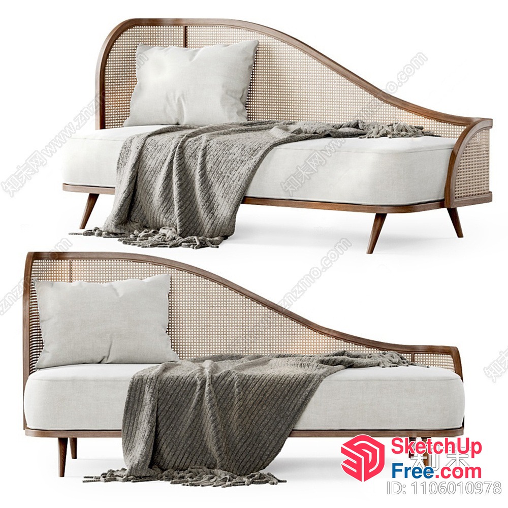 Elegant Rattan Daybed With White Cushions 3D SketchUp File