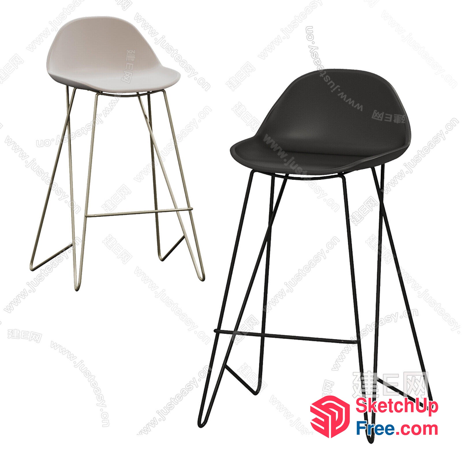 Modern Bar Stools With Sleek Metal Legs 3D SketchUp File