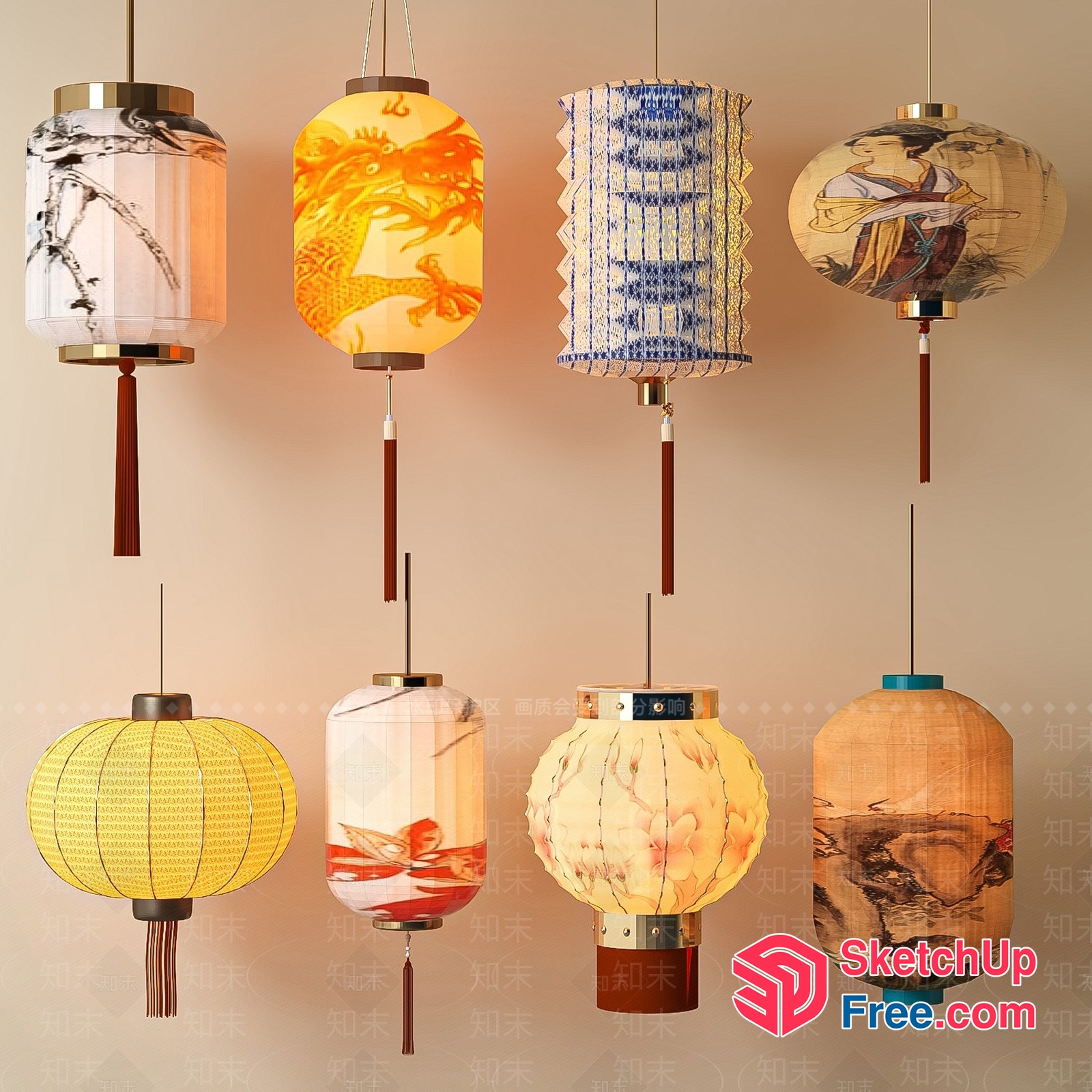 Oriental-Inspired Hanging Lanterns 3D SketchUp File